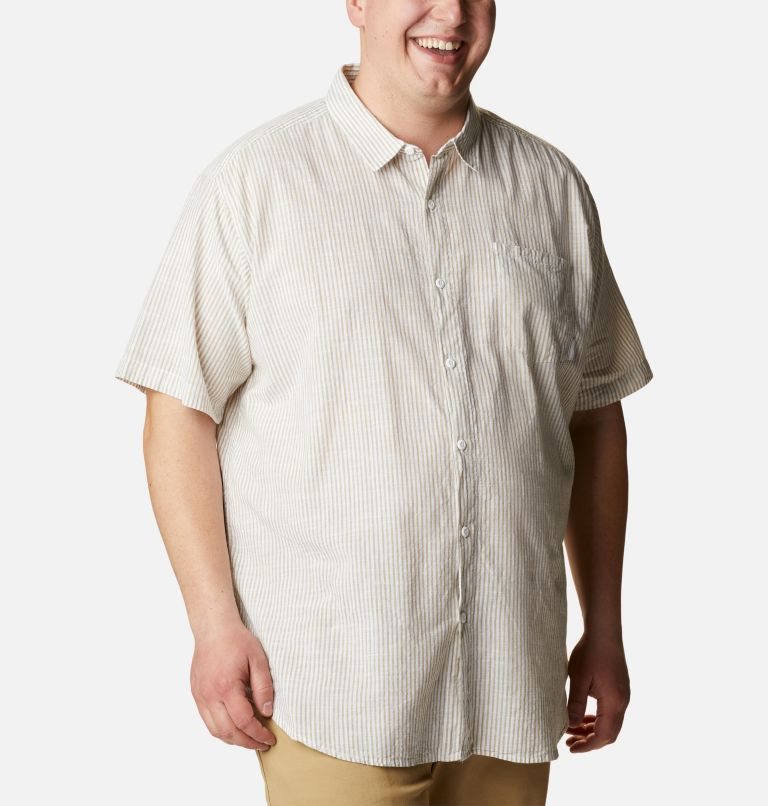 Men's Columbia Under Exposure Yarn-Dye Short Sleeve Shirts Stripe | Plus Size CA-G18L4
